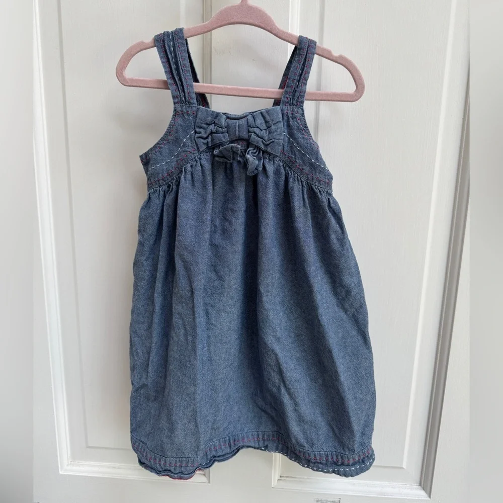 NWOT Gymboree 3T Girls Blue Denim Sleeveless Bow Dress